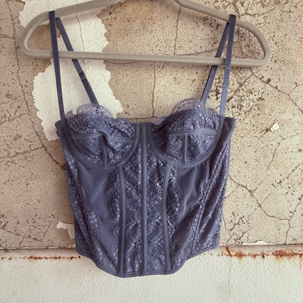 Corset Top Lace Bustier Dusty Blue Crop Top‎ Womens S Romantic Coquette Lingerie
